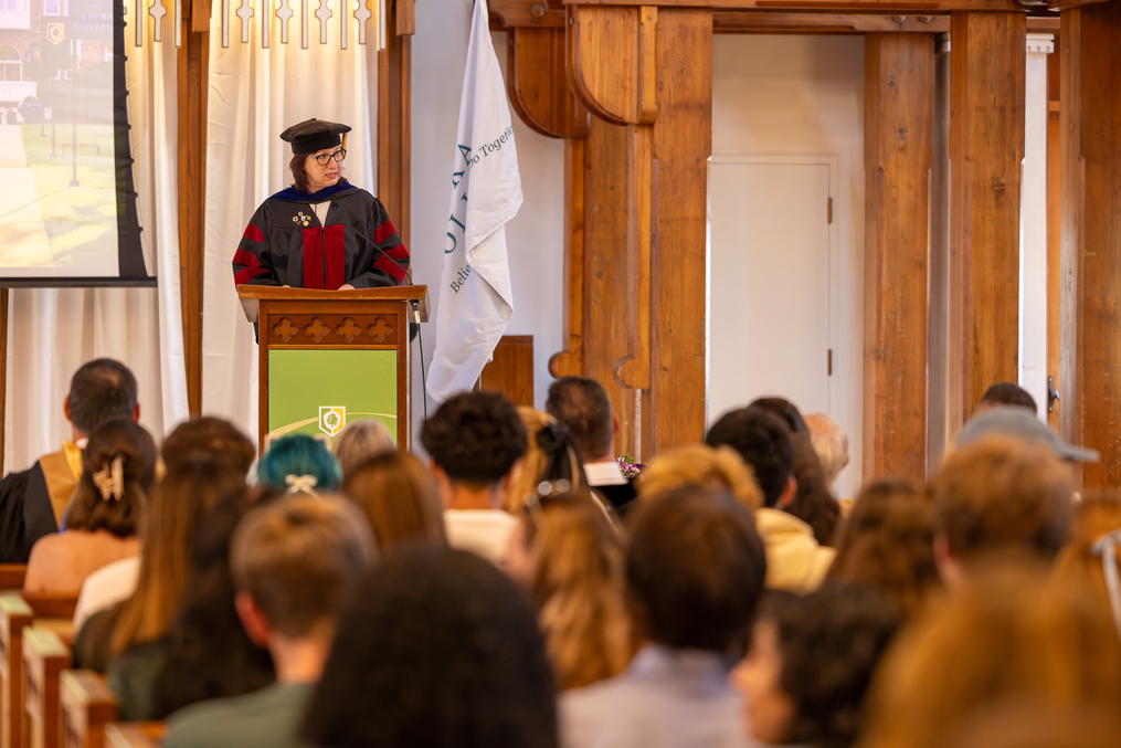 Dr. Klaudia Lorinczova, Professor of Education and the College’s 2025 Professor of the Year, drew big laughs by translating Gen Z slang for the faculty.